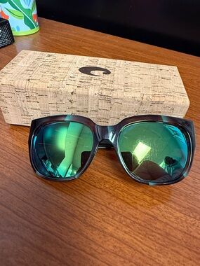 Costa Women's Oversized Sunglasses in Tortoise Frame with Green Mirror Lenses